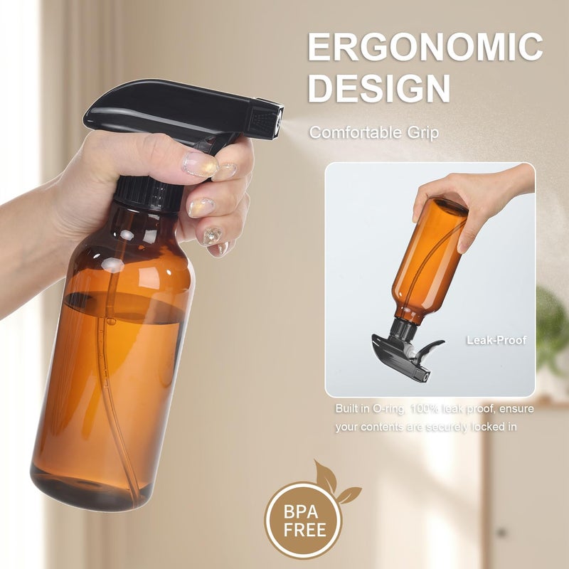 Uineko Spray Bottles 2-Pack, 10 Oz, Mist & Stream, Heavy Duty Spraying Empty Water Sprayer Bottle, BPA Free Plastic Refillable Containers for Cleaning Solutions, Plants, Hair, Essential Oils (Amber) - Image 3